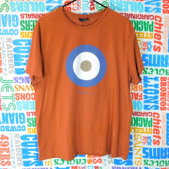 Ben Sherman Target Logo T Shirt Size L Burnt Orange Blue - Picture 1 of 5